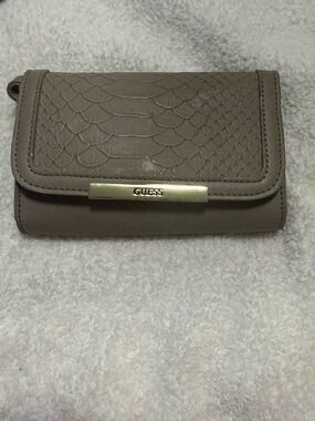 GUESS Taupe Faux-Snakeskin CrossBody Wallet